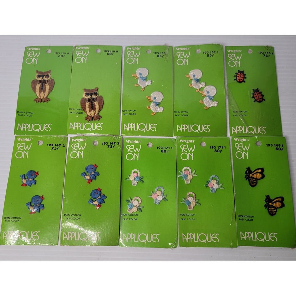 Vintage Wrights Applique Patches Lot 20 Owl‎ Bird Bee 1970s Sew On Rare